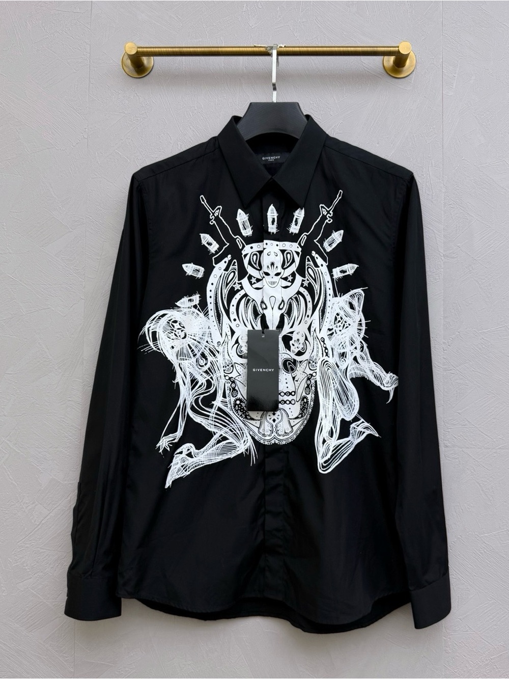 Givenchy Black Shirt with White Abstract Crest